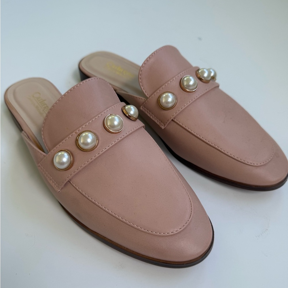 Catherine Malandrino Pink Pearl-Studded Mules